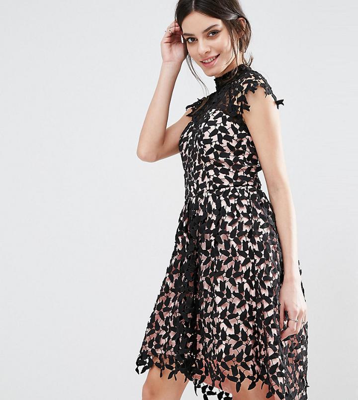 Chi Chi London Petite Cutwork Lace Prom Dress With High Low Hem - Black