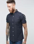 Asos Oxford Shirt In Navy With Short Sleeves In Regular Fit - Navy