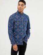 Asos Design Oversized Dropped Shoulder Geo-tribal Denim Shirt - Blue