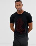 Bershka T-shirt With Velour Rose Print In Black - Black