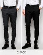 Asos 2 Pack Smart Super Skinny Trousers In Black And Charcoal Save 17%
