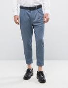 Selected Homme Tapered Cropped Smart Pants With Stretch - Blue
