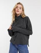 Noisy May Roll Neck Sweater With Seam Detail In Dark Gray-grey