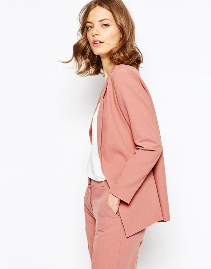Asos Slim Tailored Jacket In Crepe - Cosmetic Pink
