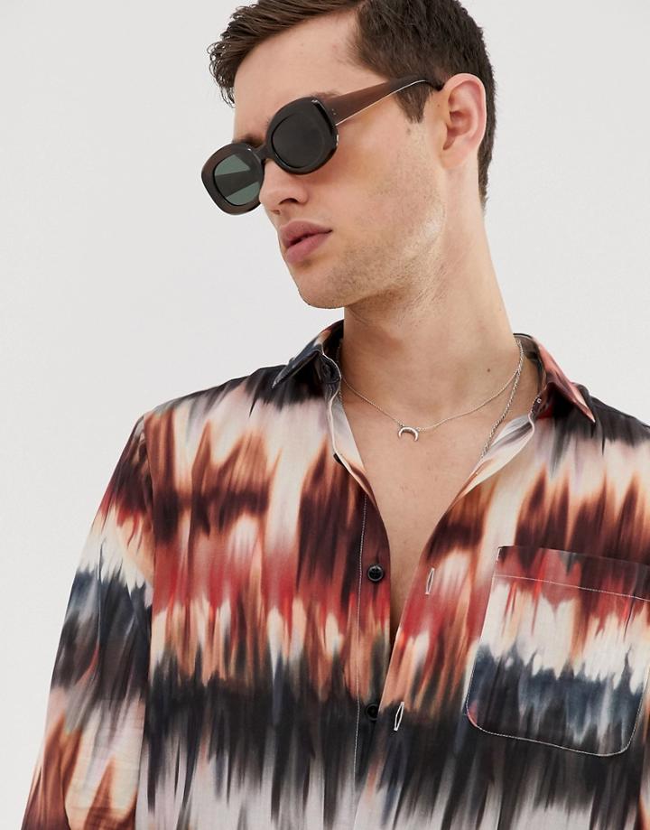 Asos Design Festival Regular Tie Dye Shirt With Deep Revere-brown