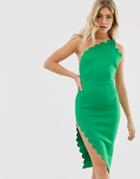 Asos Design Scallop Detail Bodycon Mini Dress - Green