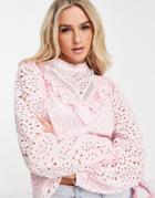 Miss Selfridge Eyelet Victoriana Blouse In Pink