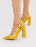 London Rebel Pointed Slingback Heeled Shoes In Mustard Croc