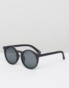 Asos Oversized Round Sunglasses In Rubberised Black With Flat Lens - Black