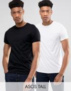 Asos Tall T-shirt With Roll Sleeve 2 Pack Save In Black/white - Multi