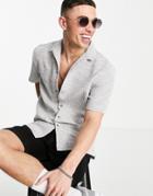 River Island Short Sleeve Jersey Shirt With Revere Collar In Gray-grey