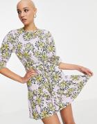 Influence Tie Waist Mini Dress In Yellow Floral Print-multi