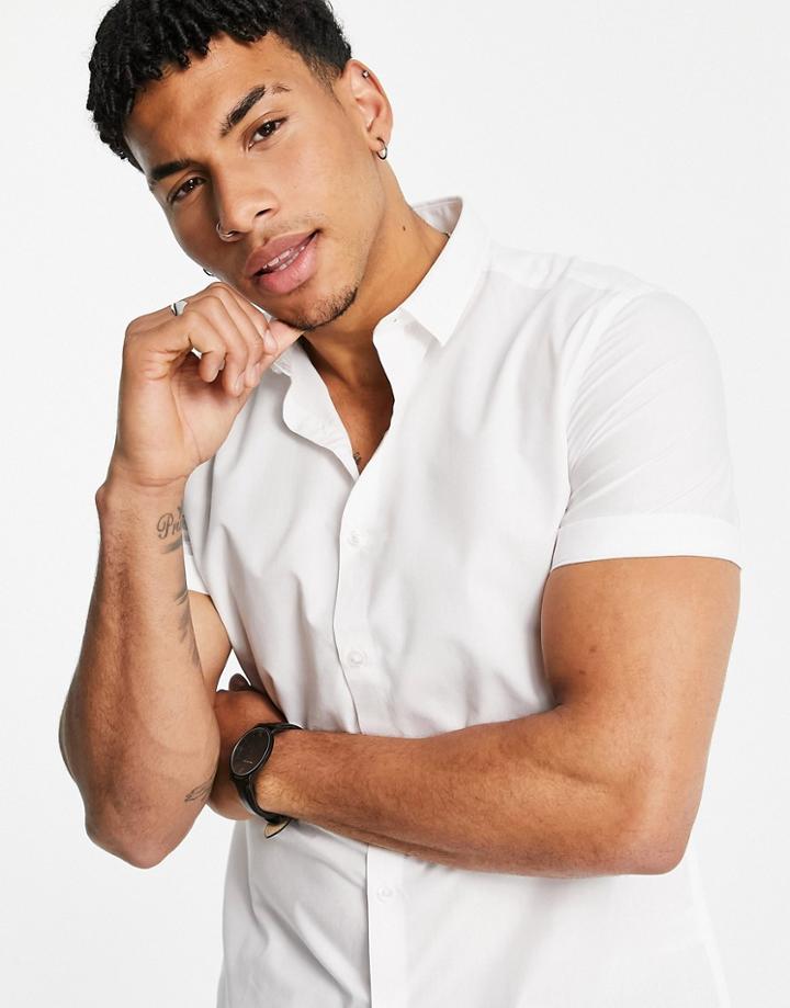 New Look Short Sleeve Poplin Shirt In White