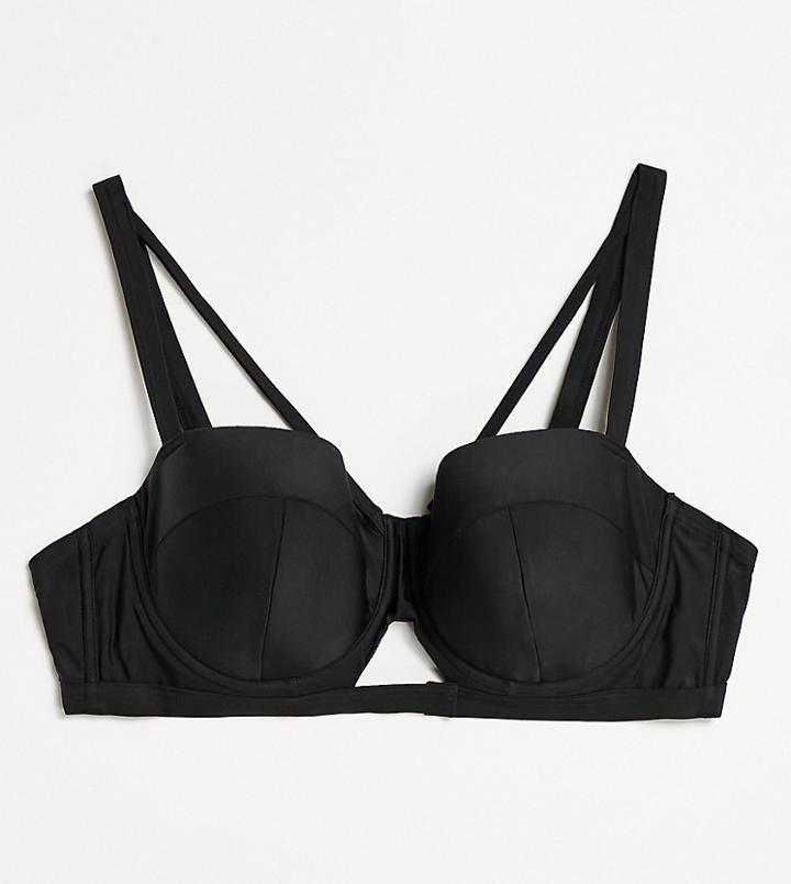Wolf & Whistle Curve Exclusive Cut Out Caged Bikini Top In Black