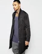 Asos Bomber Jacket In Extreme Longline With Drop Collar In Black - Black