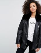 Pull & Bear Faux Fur Collar Aviator Jacket - Black