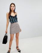 New Look Leather Look Mini Skirt - Gray