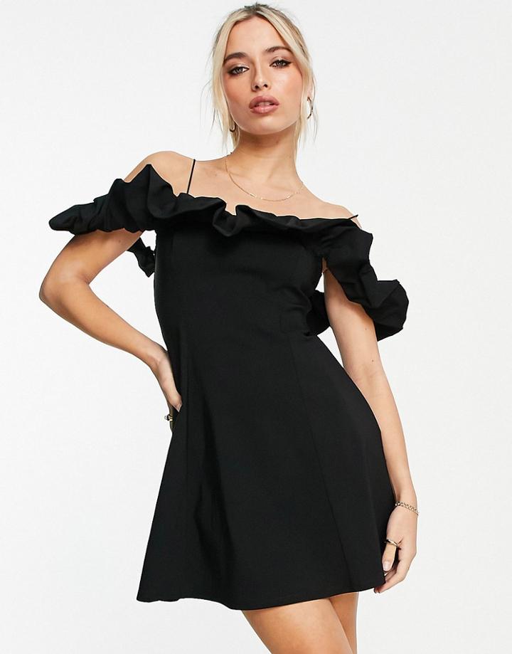 Miss Selfridge Bengaline Ruffle Detail Mini Dress In Black
