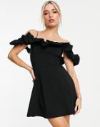 Miss Selfridge Bengaline Ruffle Detail Mini Dress In Black