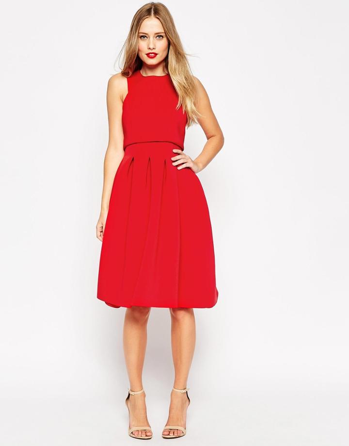 Asos Debutante Crop Top Midi Scuba Dress - Blue