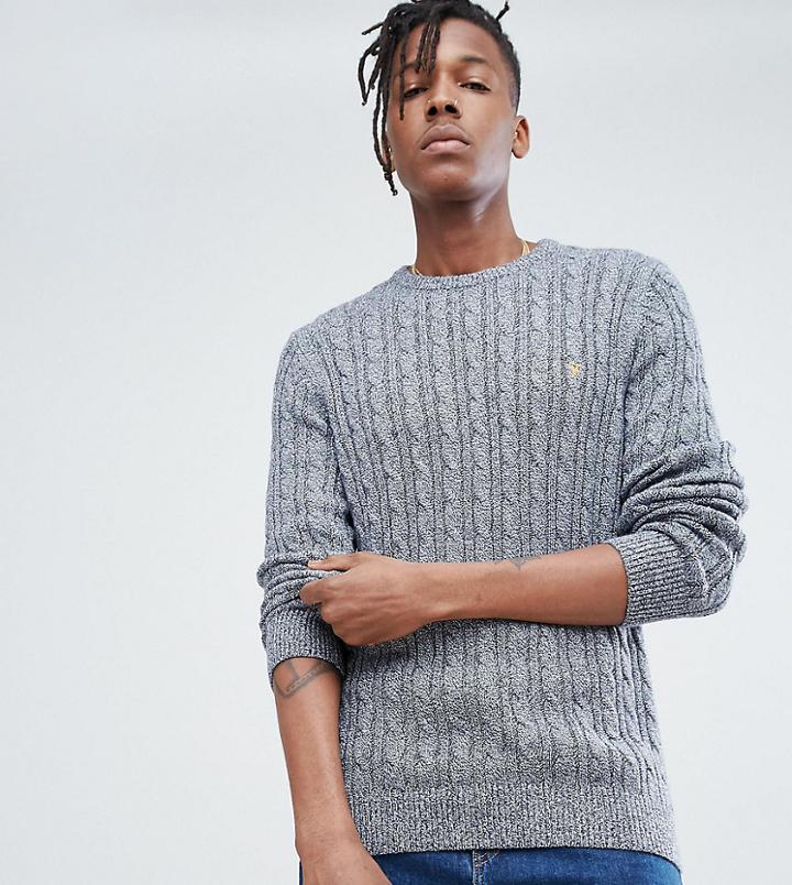 Farah Ludwig Twisted Yarn Cable Knit Sweater In Navy Fleck - Navy