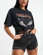 Topshop A-line Ripped Mom Shorts In Washed Black