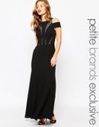 Jarlo Petite Bardot Shoulder Maxi Dress With Cut Out Detail - Black