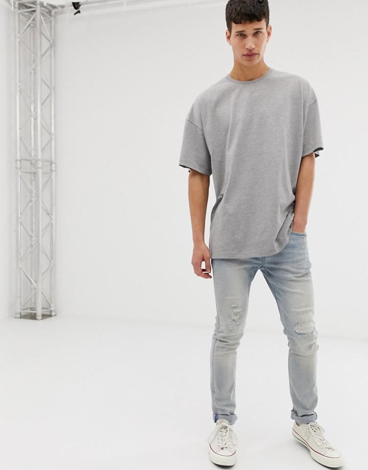 Asos Design Oversized T-shirt With Crew Neck In Gray Marl - Gray