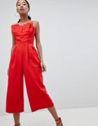 Asos Design Structured Jumpsuit With Culotte Leg And Pleated Bodice - Black