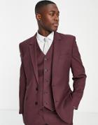 Asos Design Slim Suit Jacket In Burgundy-red
