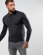 Fred Perry Tipped Knitted Polo Shirt In Charcoal - Gray
