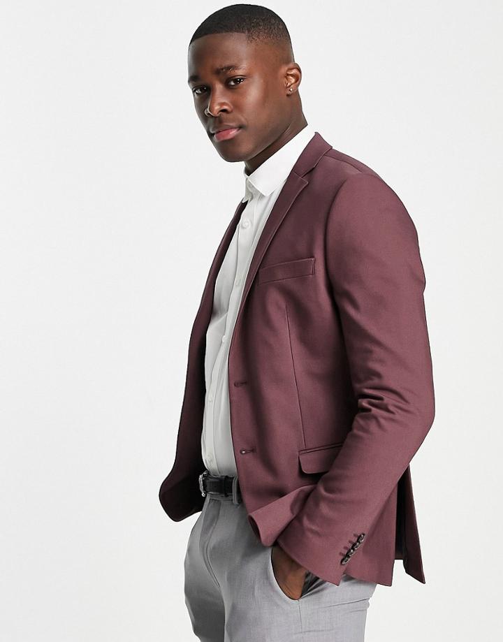 Jack & Jones Premium Slim Fit Sateen Suit Jacket In Burgundy-red