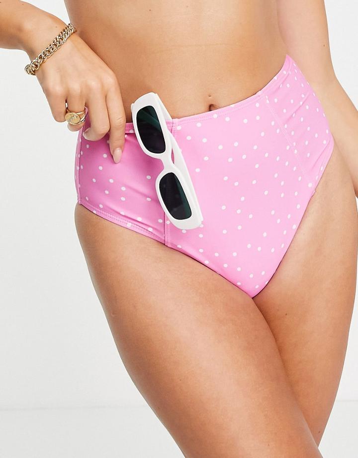 Nobody's Child High Waisted Bikini Bottoms In Pink Spot