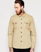 Asos Military Shirt In Stone With Revere Collar In Long Sleeve - Stone