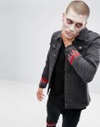 Liquor N Poker Halloween Embroidered Dripping Blood Denim Jacket - Black