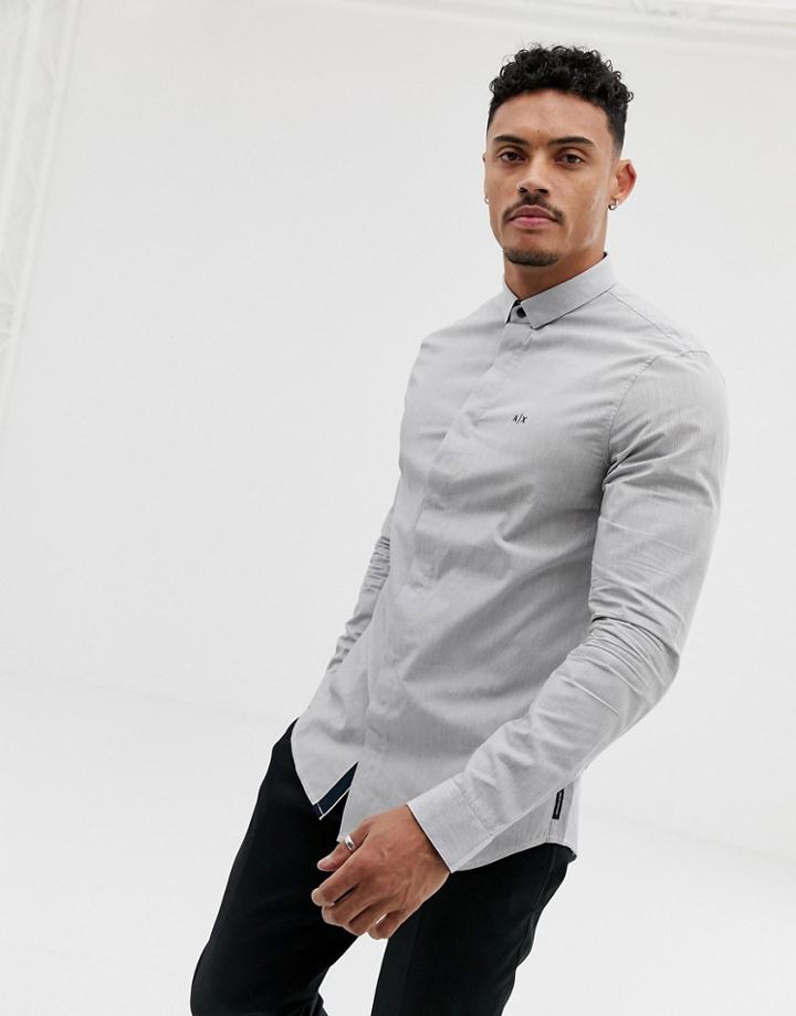 Armani Exchange Slim Fit Pin Stripe Logo Shirt In Navy - Navy