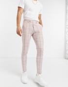 Asos Design Super Skinny Suit Pants In Pink Slub Check