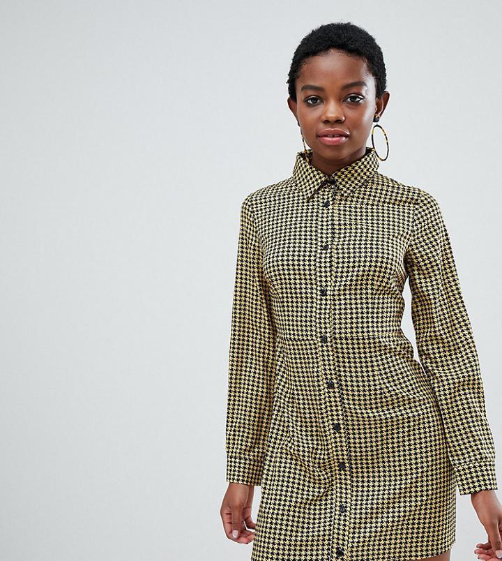 Glamorous Petite Skater Shirt Dress In Houndstooth