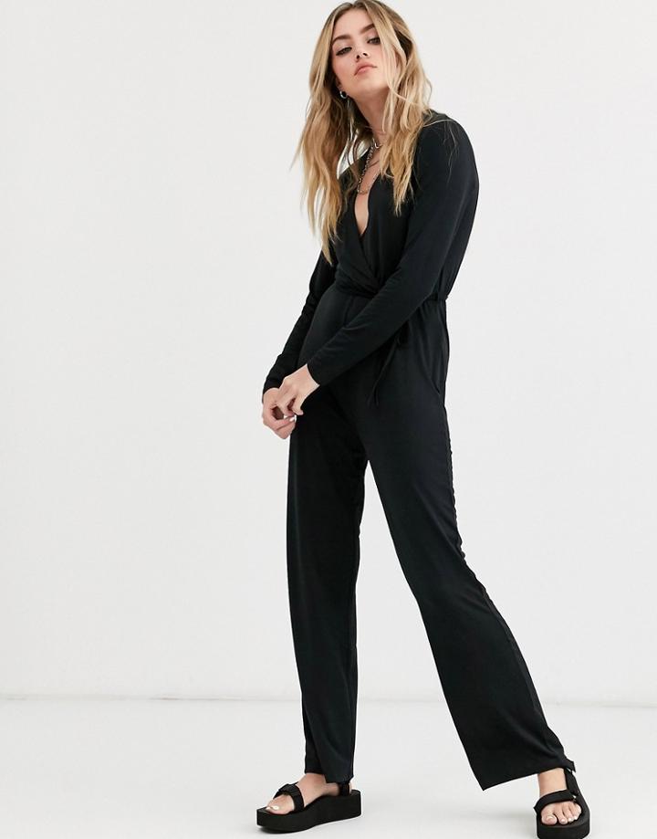 Noisy May Festive Long Sleeve Wrap Jumpsuit-black