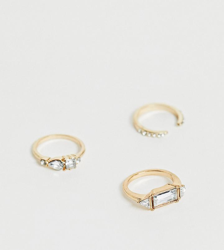 Reclaimed Vintage Inspired Ring Multipack With Crystal Detail-gold