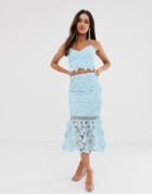 Love Triangle Cutwork Lace Pencil Skirt Two-piece In Soft Blue - Blue