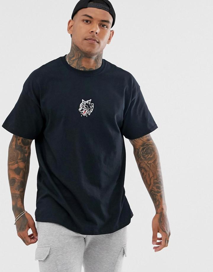 Hnr Ldn Embroidered False T-shirt In Oversized Fit-black