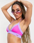 Asos 4505 Bikini Top In Color Block With Halter Neck-purple