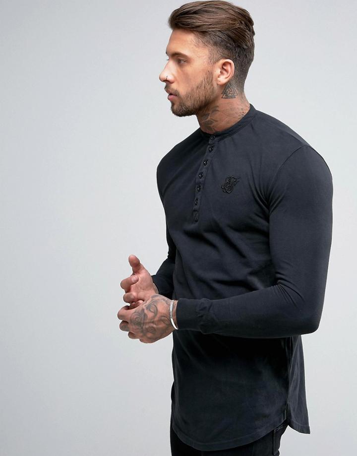 Siksilk Long Sleeve Waffle T-shirt - Black