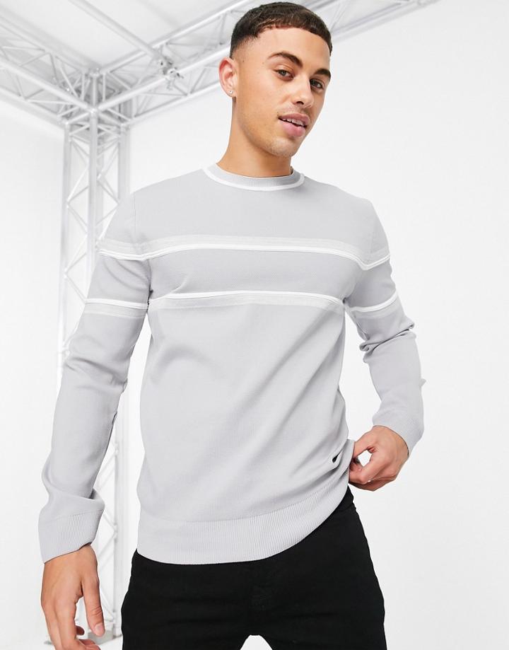 River Island Piping Block Crew Sweater In Gray-grey