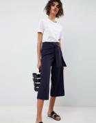 Asos Design Tailored High Waist Tie Front Culotte - Navy