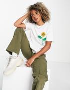 Urban Revivo Sunflower Print T-shirt In White