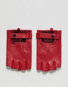 Asos Leather Fingerless Gloves In Red - Red