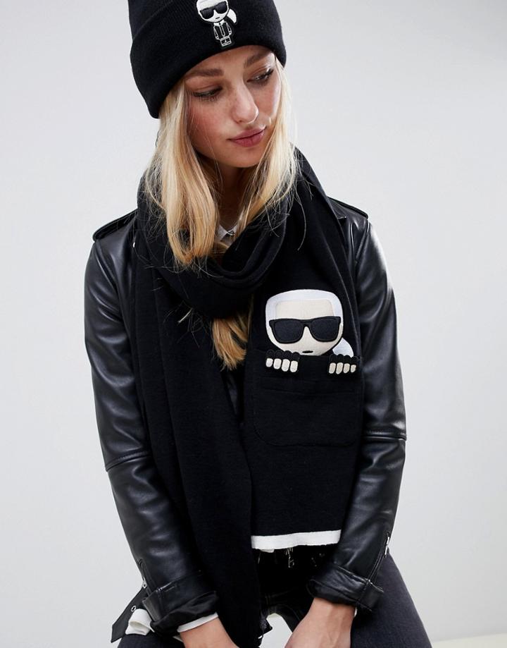 Karl Lagerfeld Iconic Pocket Knit Scarf - Black