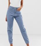 Missguided High Rise Mom Jean In Lightwash Blue Logo Print - Blue